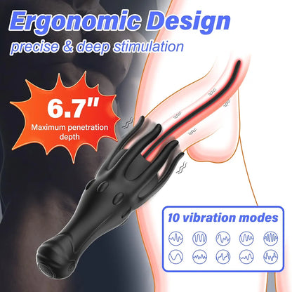 10-Mode Vibrating Penis Stimulator and 6-Piece Urethral Sound Set for Men