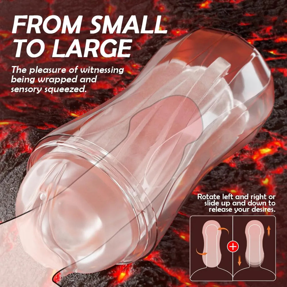 Portable Transparent Manual Sucking Masturbation Cup for Men - 7.5" Textured Pocket Pussy Stroker