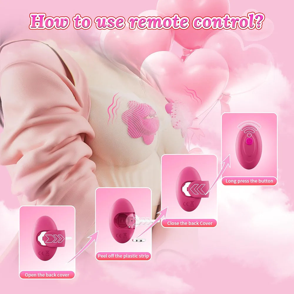 KUSHOR Remote Controlled Vibrating Nipple Clamps with 10 Modes - Adjustable Wearable Nipple Vibrator for Women
