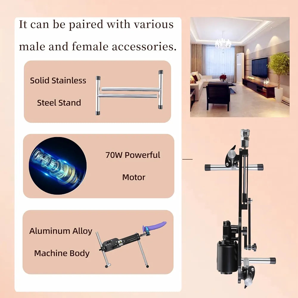 Realistic Thrusting Sex Machine with Heating Vibrator, Wireless Remote, and Versatile Masturbator Attachments