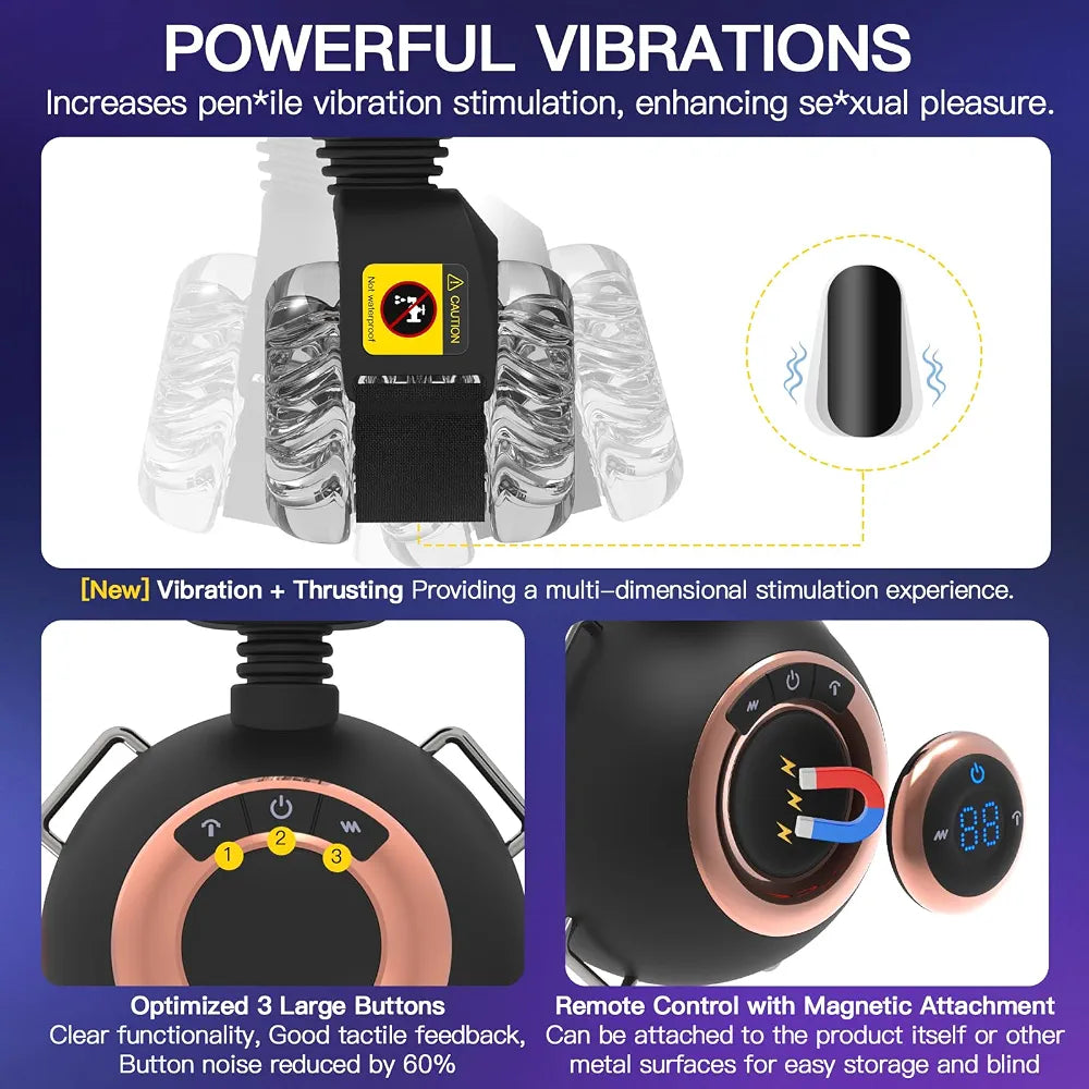 Upgraded Automatic Male Masturbator with Removable Belt and Adjustable Penis Pump - 9 Thrusting & Vibrating Modes, Remote Control, Hands-Free Sex Machine for Men
