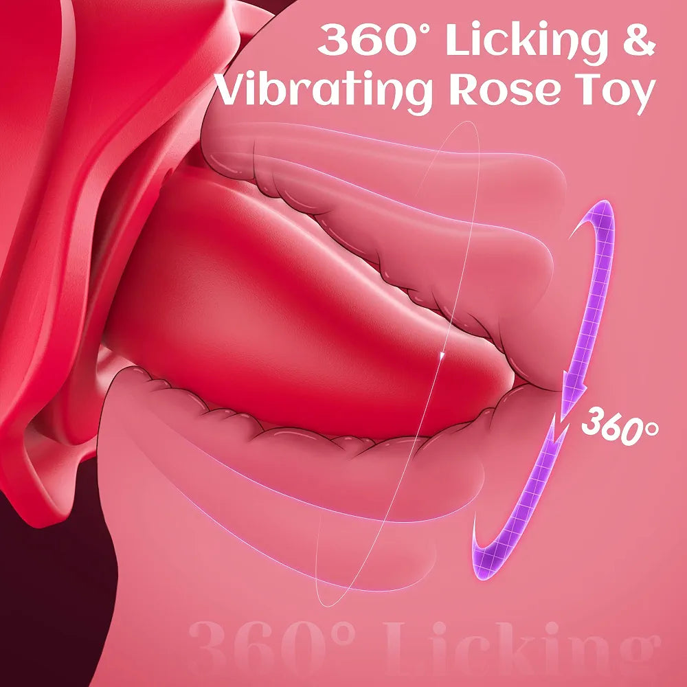 Rose-Shaped Clitoral Stimulator with 360-Degree Rotating Tongue and 10 Vibration Modes