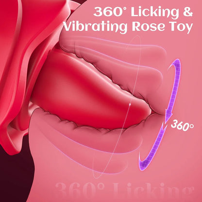 Rose-Shaped Clitoral Stimulator with 360-Degree Rotating Tongue and 10 Vibration Modes