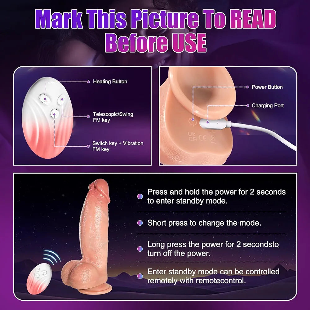 Premium Heated Silicone Thrusting & Vibrating Dildo with Suction Base