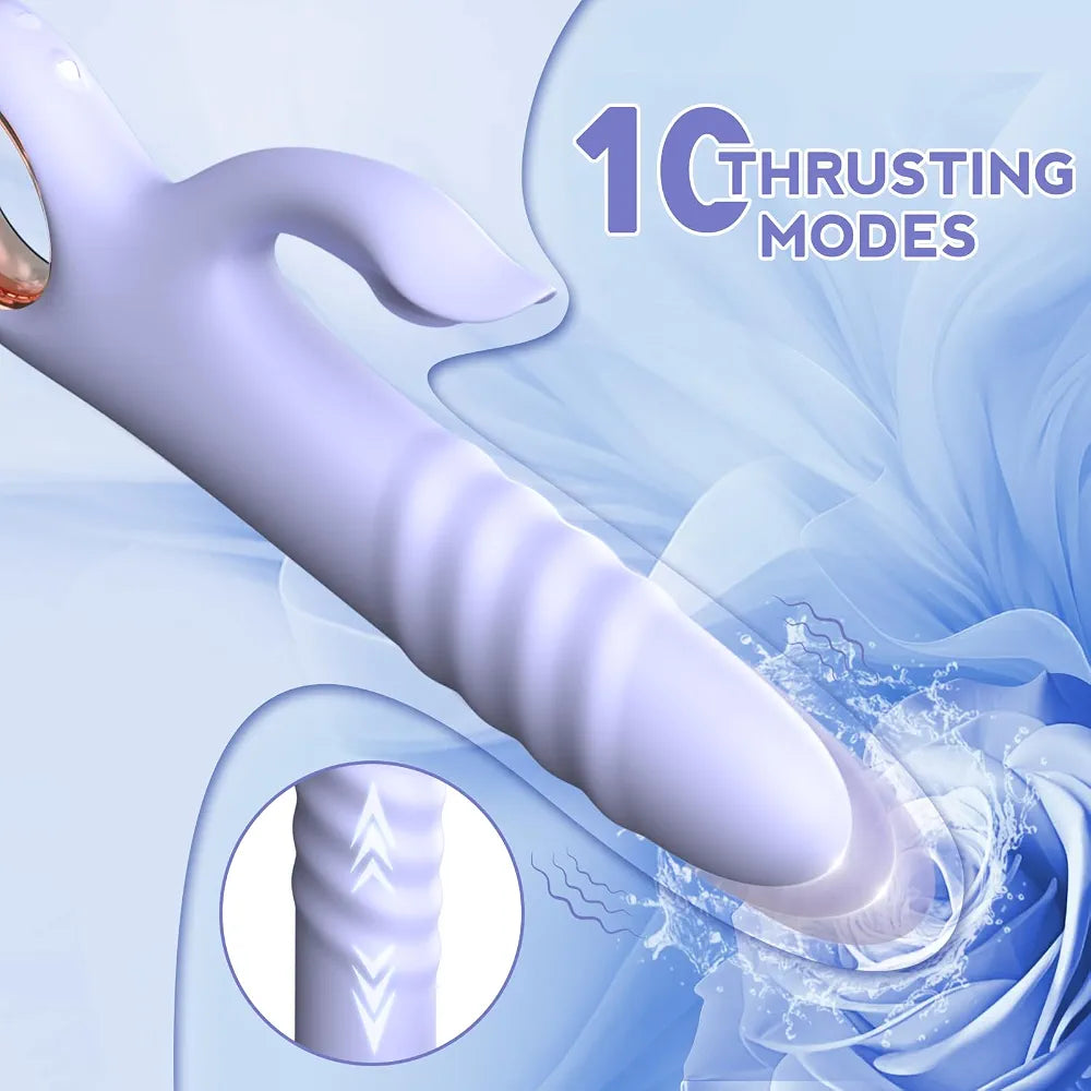 Dual-Action Rabbit Thrusting Vibrator with 10 Vibration and 10 Thrust Modes for G-Spot and Clitoral Stimulation