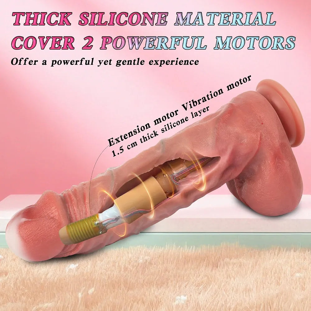 11-Inch Realistic Thrusting Dildo Vibrator with Heating, 3 Thrusting & 10 Vibration Modes, Suction Cup Base for G-Spot and Anal Stimulation