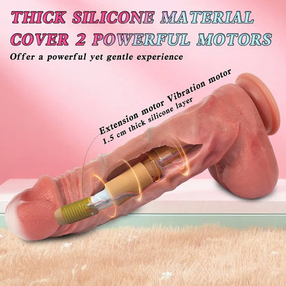 11-Inch Realistic Thrusting Dildo Vibrator with Heating, 3 Thrusting & 10 Vibration Modes, Suction Cup Base for G-Spot and Anal Stimulation
