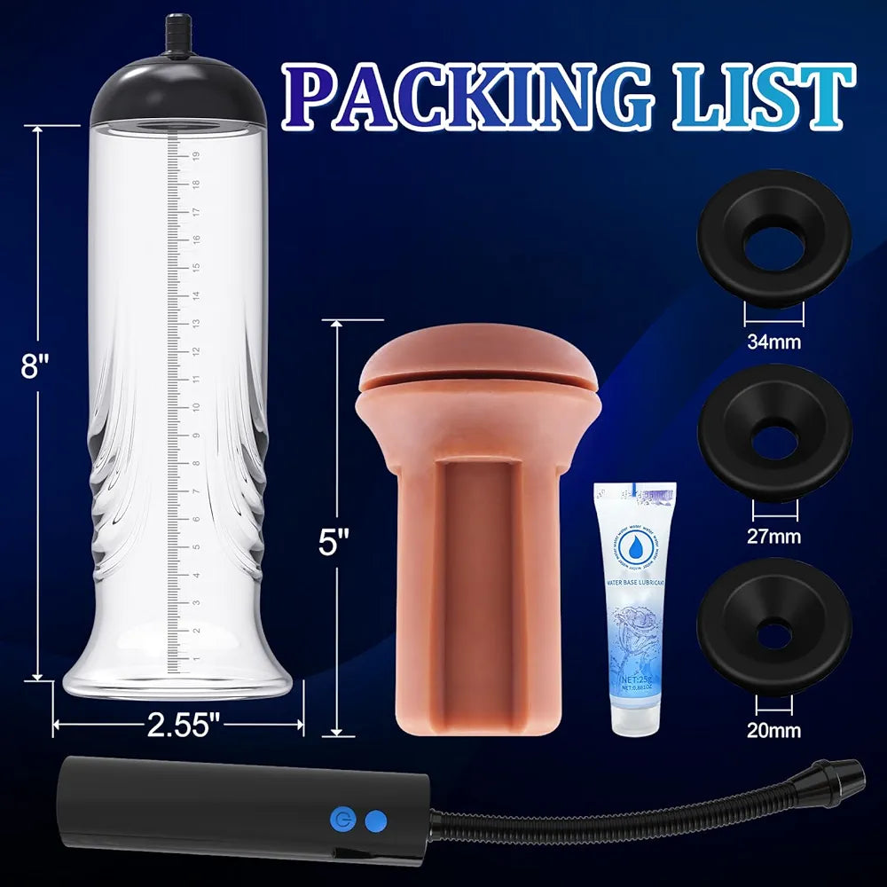 Automatic Vacuum Penis Enlargement Pump with 3 Intensities and Integrated Masturbation Stroker