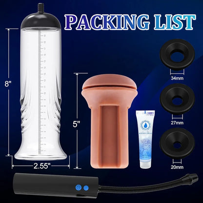 Automatic Vacuum Penis Enlargement Pump with 3 Intensities and Integrated Masturbation Stroker