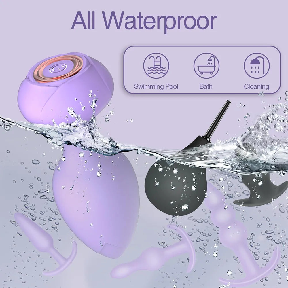 6-Piece Silicone Anal Training Plug Kit with Remote Control Vibration - Beginner-Friendly Adult Toy Set