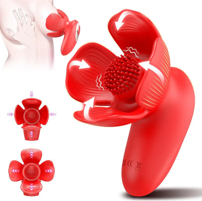 Rose-Shaped Nipple Vibrator with 10 Vibration and 10 Grabbing Modes