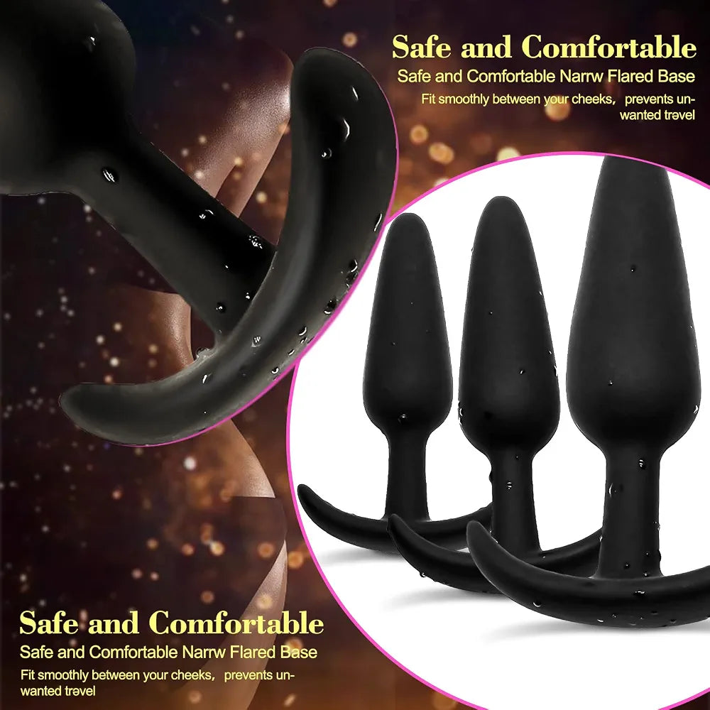 3-Piece Silicone Anal Training Plug Set for Prostate Massage and Dilatation