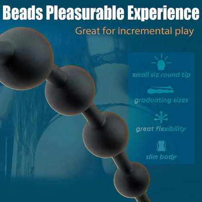 10-Bead Graduated Silicone Anal Plug with Finger Loop for Sensual Prostate and Anal Stimulation