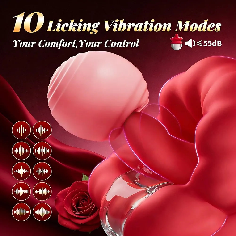 Rose-Shaped Clitoral Vibrator with 10 Licking Modes for Couples