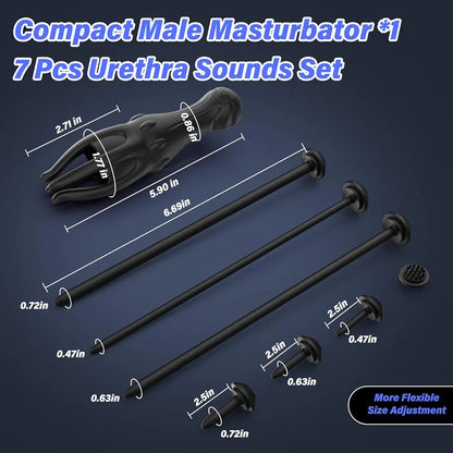 10-Mode Vibrating Penis Stimulator and 6-Piece Urethral Sound Set for Men