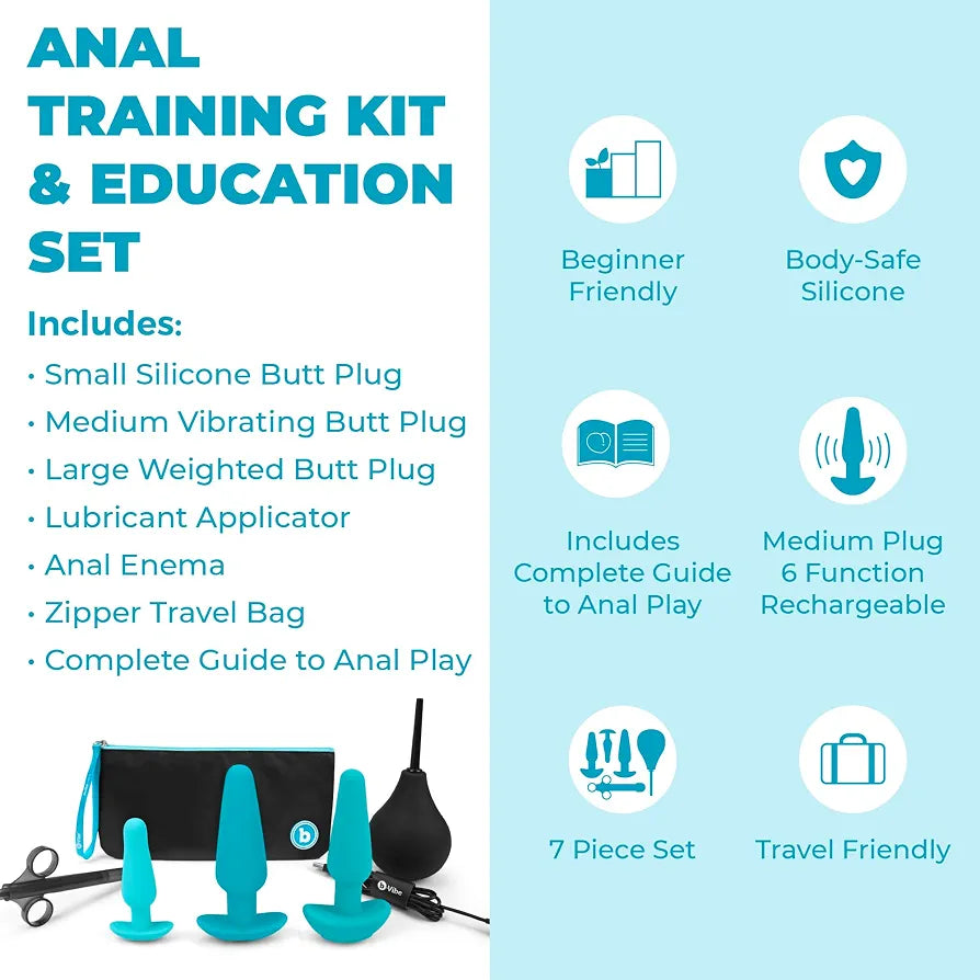 7-Piece Silicone Anal Training Plug Kit for Beginners - Blue