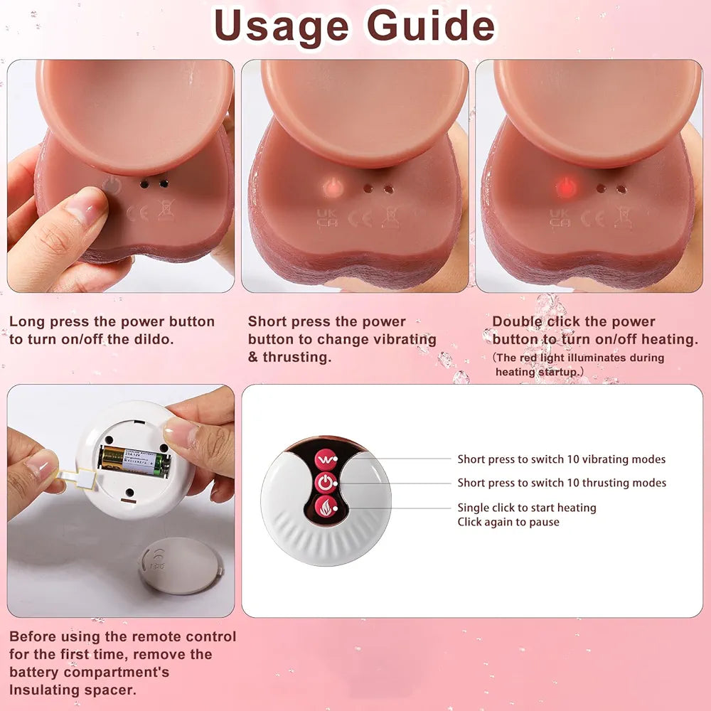 Realistic Heated Thrusting & Vibrating G-Spot Dildo with Remote and Suction Cup Base