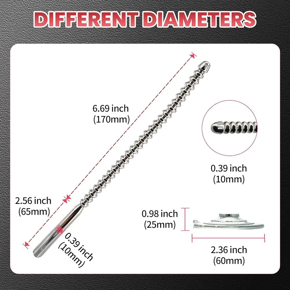 304 Stainless Steel Urethral Sound with Suction Cup - Male Stimulation Toy