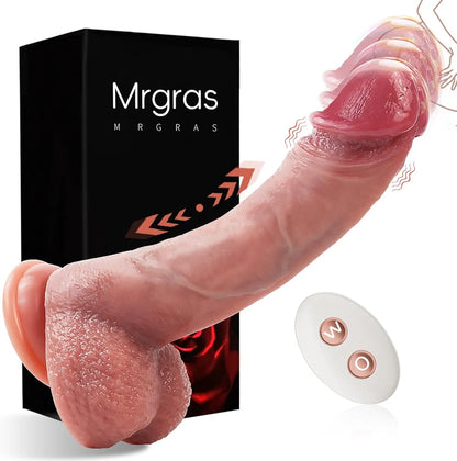 Mrgras 8.5-Inch Realistic Thrusting Dildo Vibrator with Suction Cup, 3 Pulsation and 5 Vibration Modes, Liquid Silicone