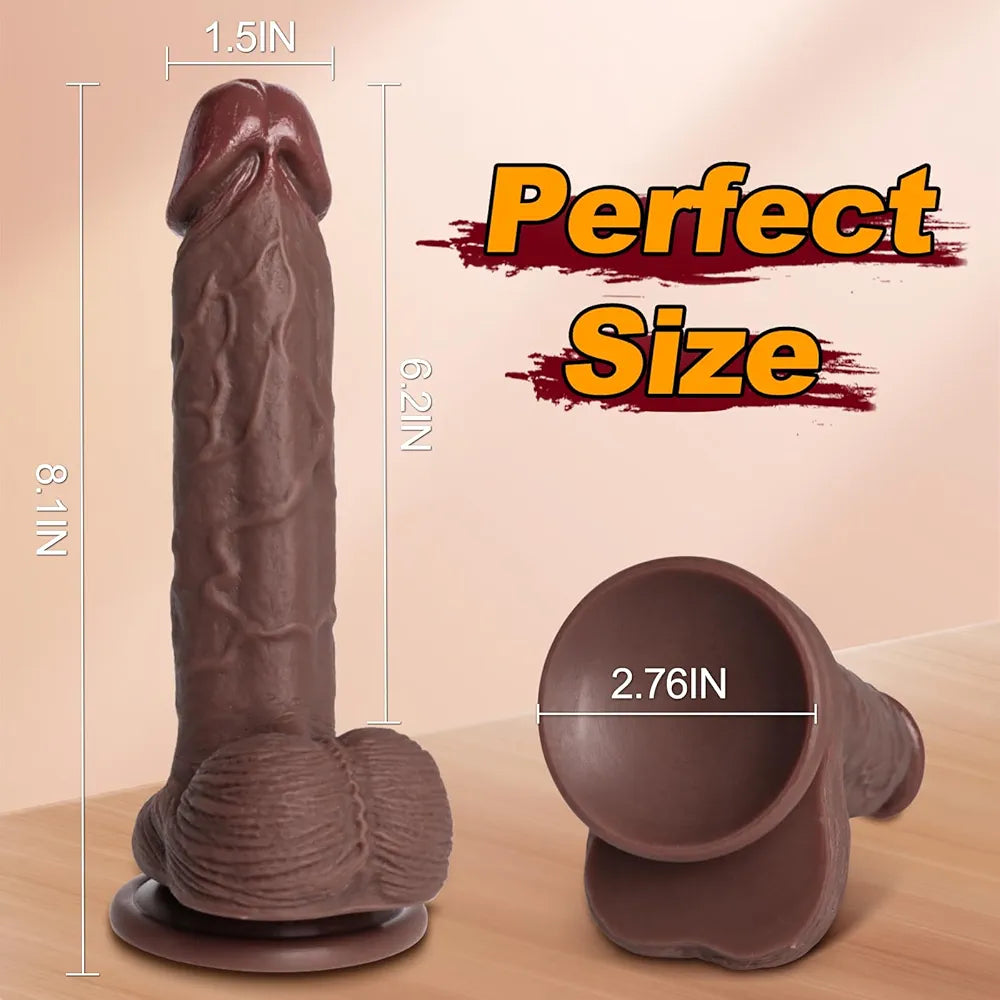 7.7-Inch Realistic Silicone Beginner Dildo with Powerful Suction Cup for Hands-Free G-Spot and Anal Stimulation