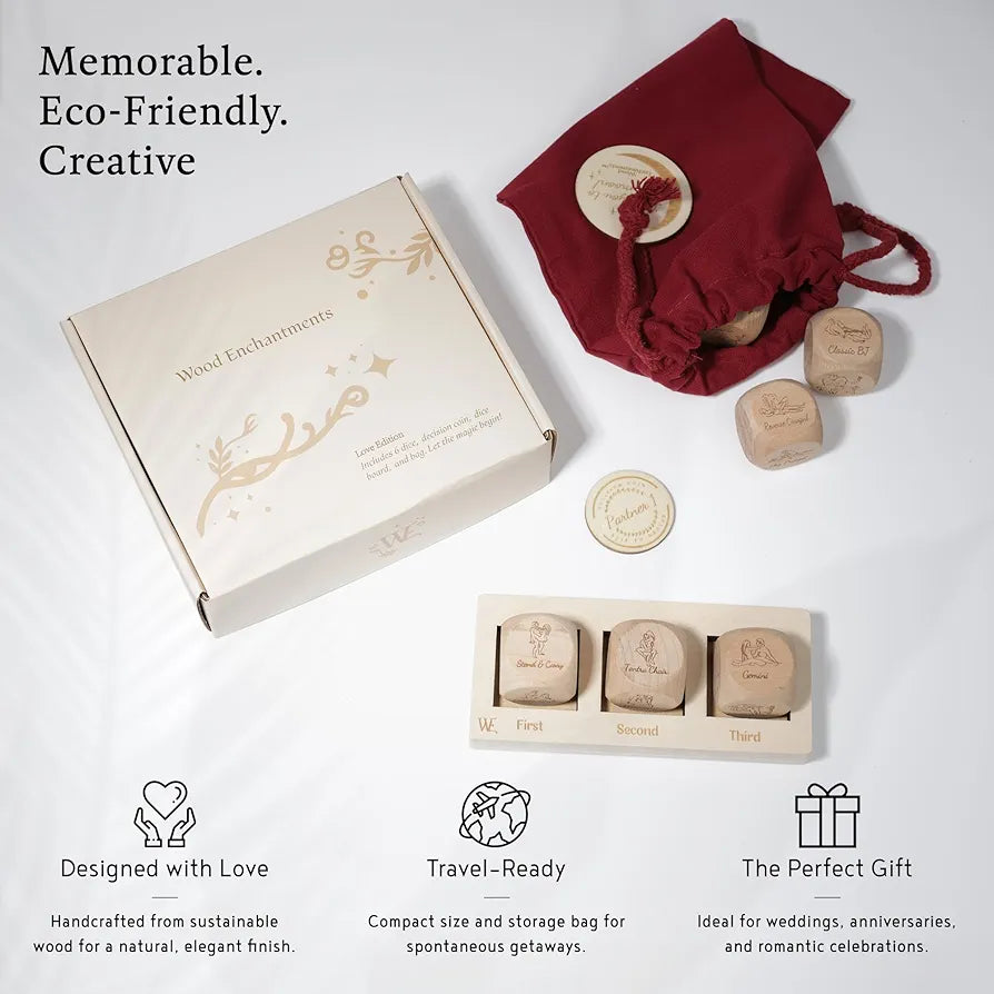 Romantic Date Night Dice Game for Couples: 6 Position Dice, Decision Coin, and Board Set
