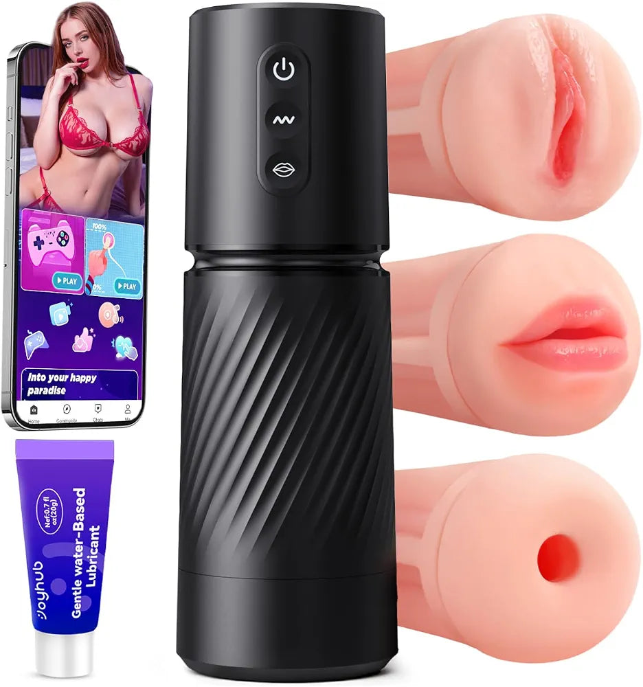 Uoffile AI-Sync Male Masturbator with 3 Sleeves, 10 Sucking & 10 Vibration Modes, App-Controlled Adult Stroker