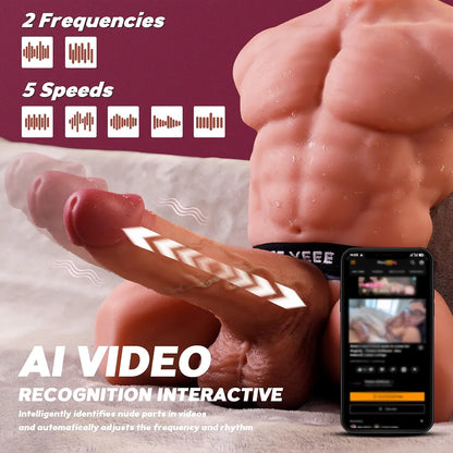 11LB Male Sex Doll with Video Recognition, Multifunctional Vibrating Thrusting Dildo, Detachable Huge Long Penis & Tight Anal Channel Torso Adult Sex Toy for Women and Gay Couples