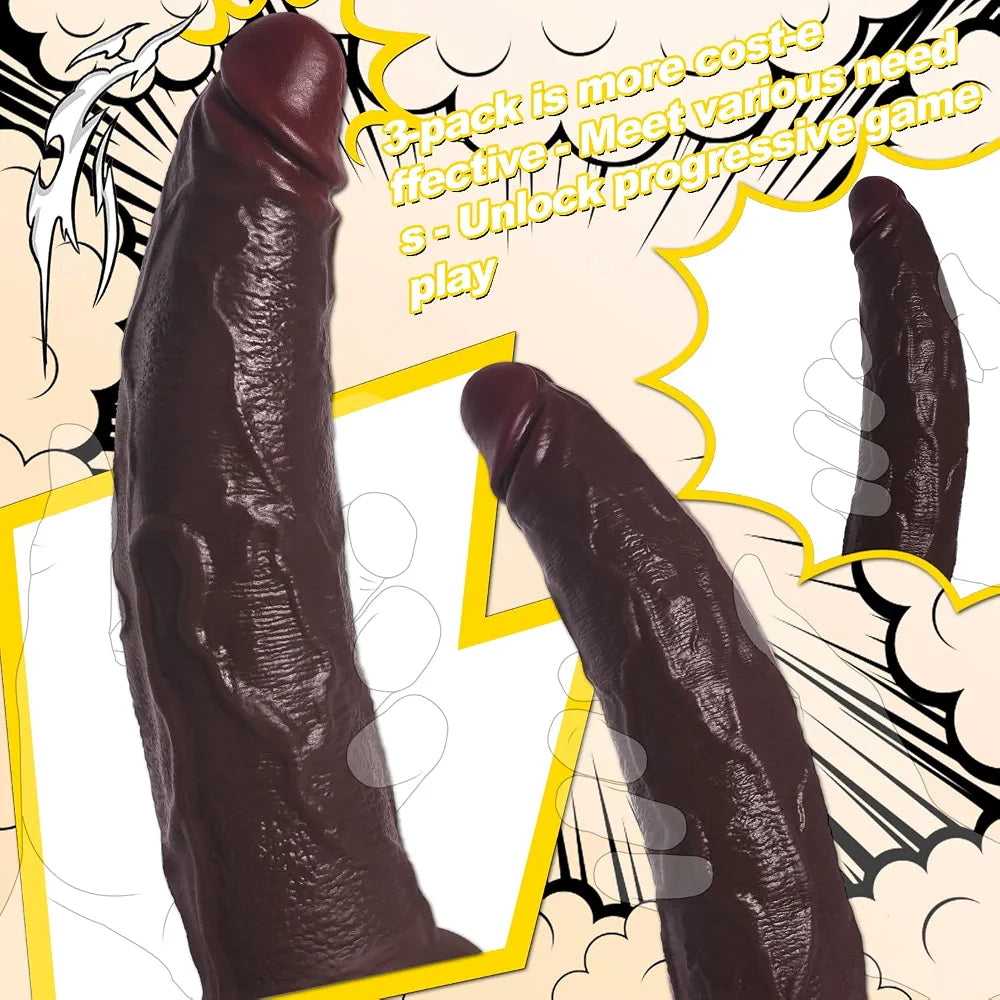 Realistic Silicone Suction Cup Dildo 3-Pack: Lifelike Soft Texture for Beginners and Advanced Users
