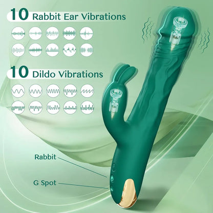 Dual-Action Rabbit Vibrator with 5 Thrusting and 10 Vibration Settings for Targeted G-Spot Stimulation