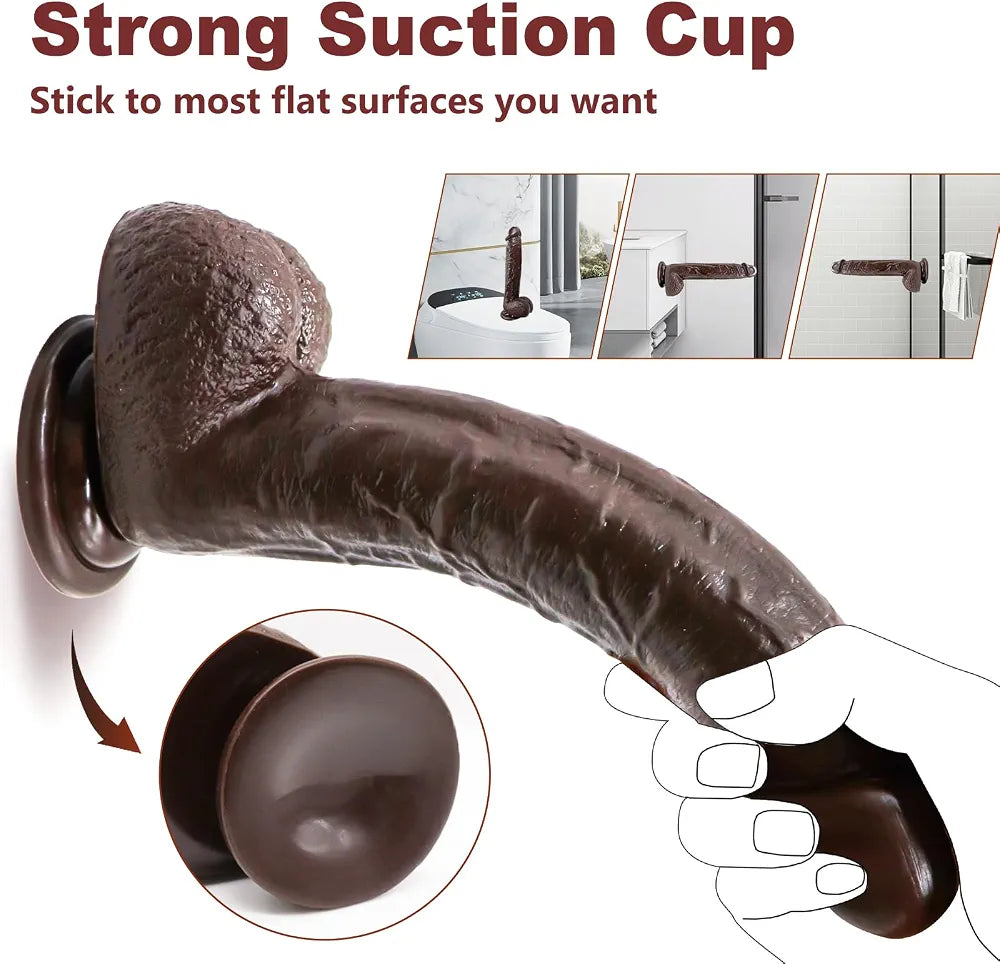 9.25 Inch Realistic Lifelike Black Dildo with Strong Suction Cup for Hands-Free G-Spot and Anal Stimulation