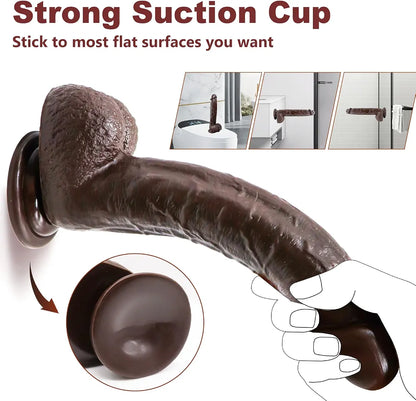 9.25 Inch Realistic Lifelike Black Dildo with Strong Suction Cup for Hands-Free G-Spot and Anal Stimulation
