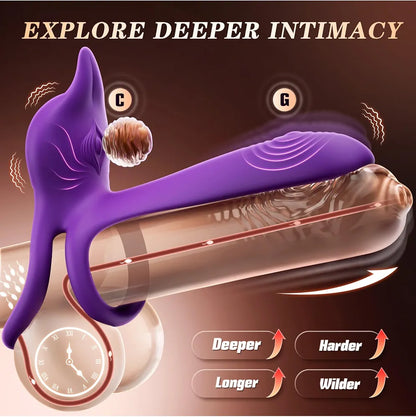 MOOLIGIRL Dual Penis Ring Vibrator with Fox Clitoral Stimulator and G-Spot Massager