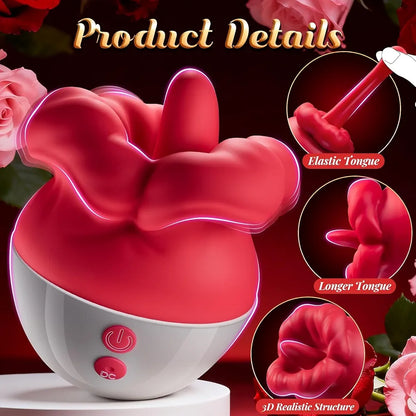 Rose-Shaped Clitoral Vibrator with 10 Licking Modes for Couples