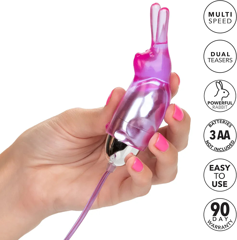 CalExotics Dual Bunny Teaser: Rabbit Tickler & Double Bullet Vibrator for Couples - Purple