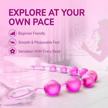 Eden 12-Inch Graduated Anal Beads - Smooth Body-Safe Silicone Training Toy for Beginners