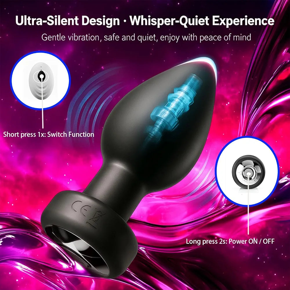 Rechargeable Waterproof Silicone Vibrating Anal Plug with Remote Control and 10 Modes