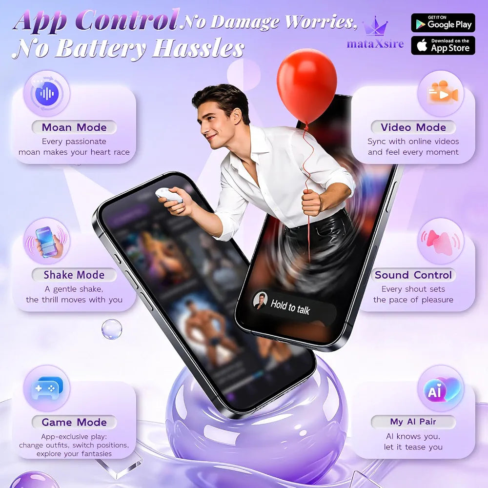 AI-Sync Smart Thrusting & Vibrating Silicone Dildo with App Control - 9 Modes for G-Spot and Anal Stimulation