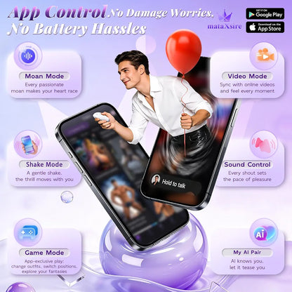 AI-Sync Smart Thrusting & Vibrating Silicone Dildo with App Control - 9 Modes for G-Spot and Anal Stimulation