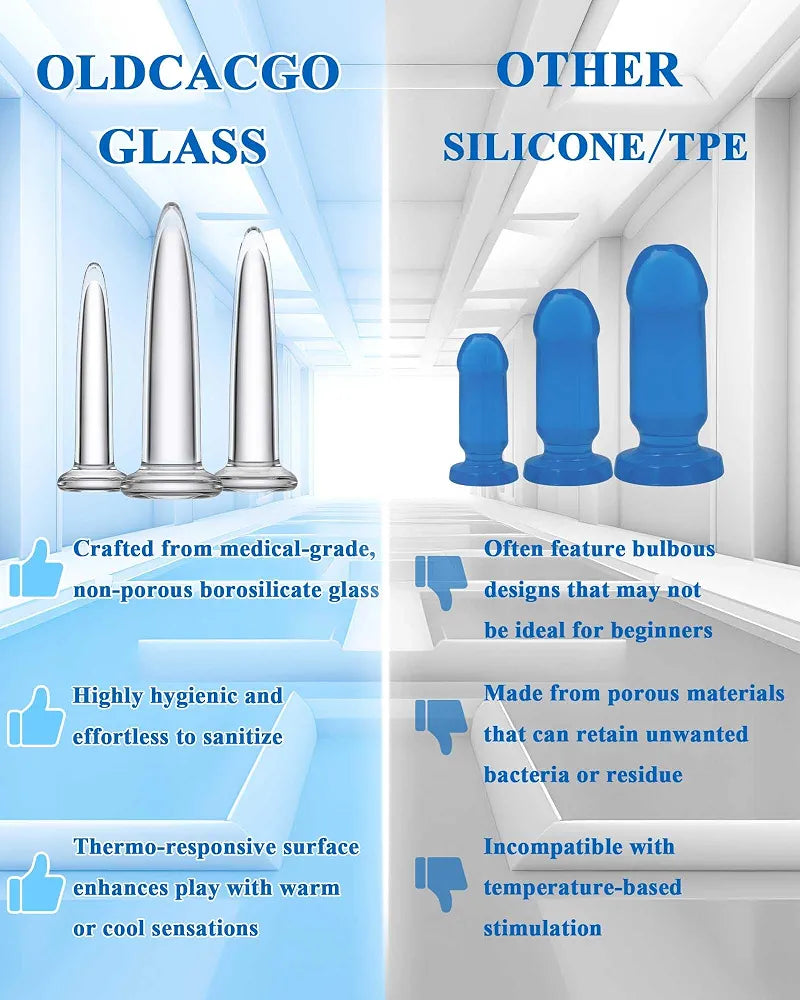 Graduated 3-Piece Crystal Glass Anal Training Dilator Kit