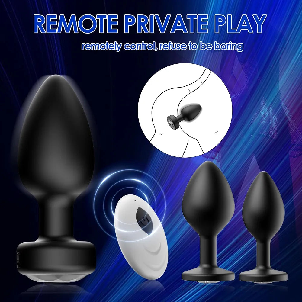 Oreyurt 10-Mode Remote Controlled Silicone Butt Plug Vibrator and Prostate Massager Training Kit - Black