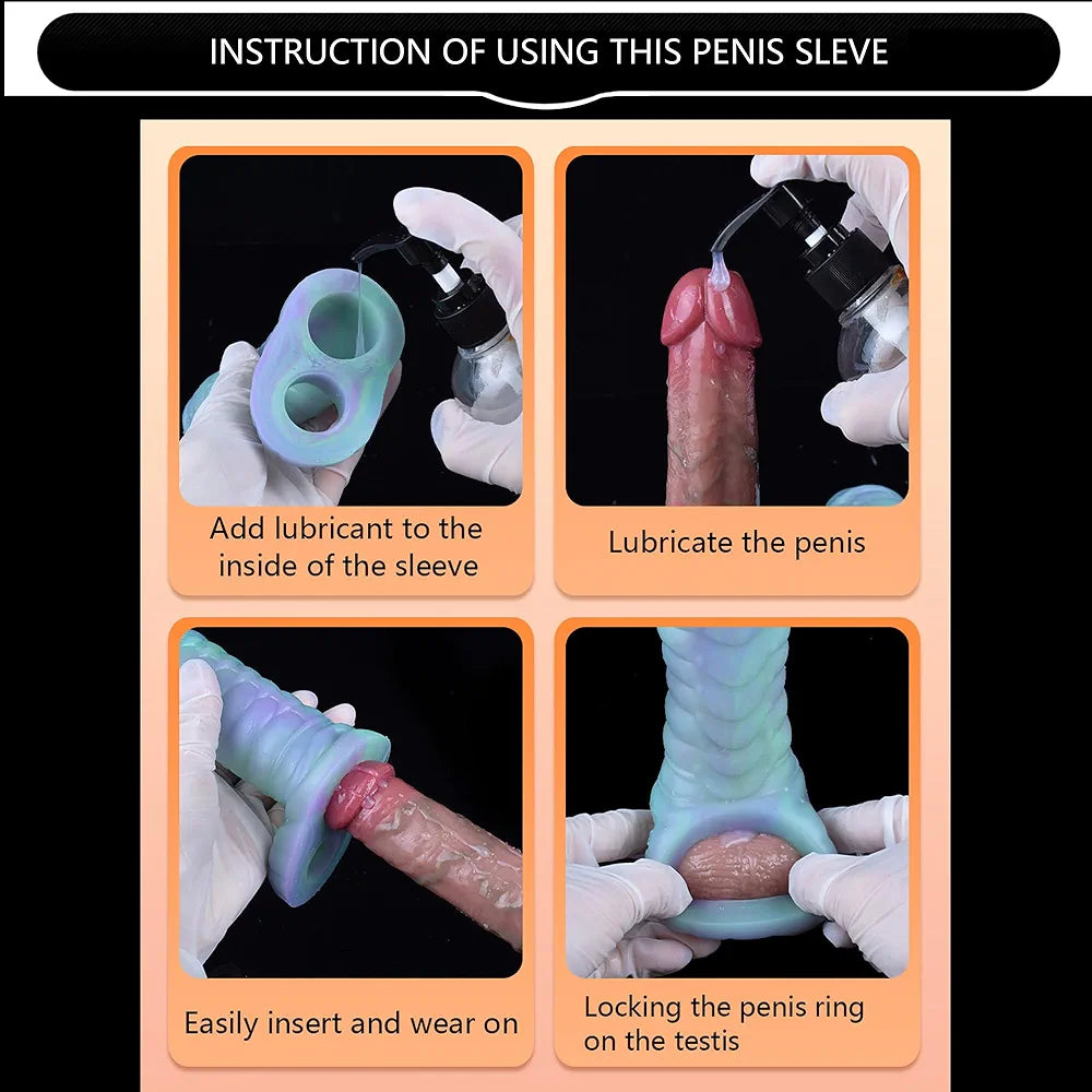 Luminous Silicone Dragon Penis Sleeve and Girth Extender with Cock Ring