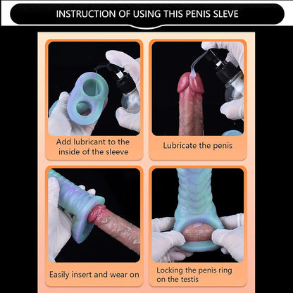 Luminous Silicone Dragon Penis Sleeve and Girth Extender with Cock Ring