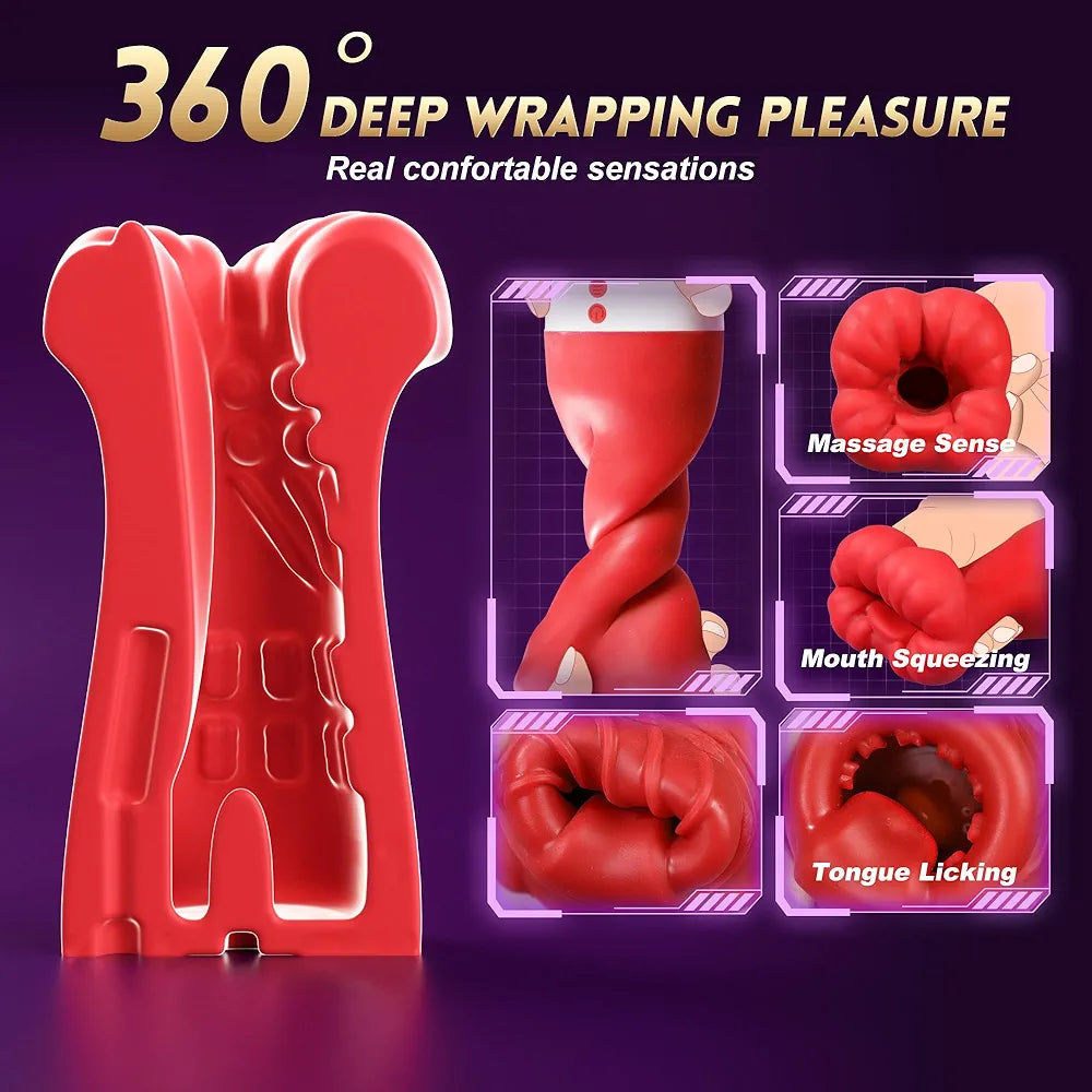 Baiwatt Squeezable Male Masturbator Sleeve with 3 Sucking and 10 Licking Vibration Modes