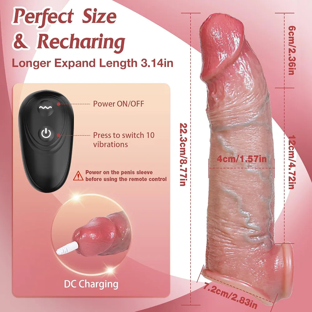 Penis Sleeve Cock Sleeve Vibrator - Male Sex Toys for Men Penis Extender Vibrating Cock Ring, Smart App & Remote Control 10 Modes, Adult Toy Reusable Realistic Penis Enlarger Thicken for Men Couples