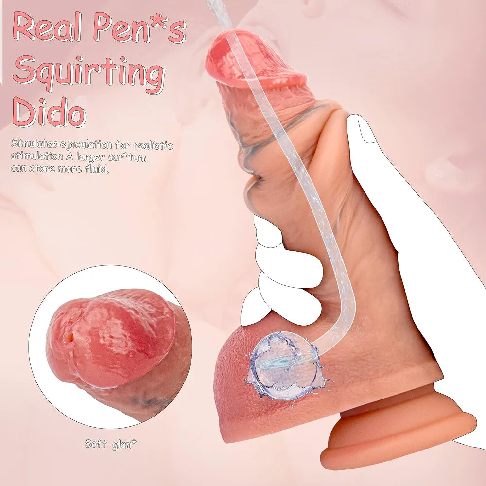 6.9" Realistic Silicone Dildo with Movable Foreskin, Suction Cup Base, and Ejaculation Feature for Anal and Vaginal Stimulation