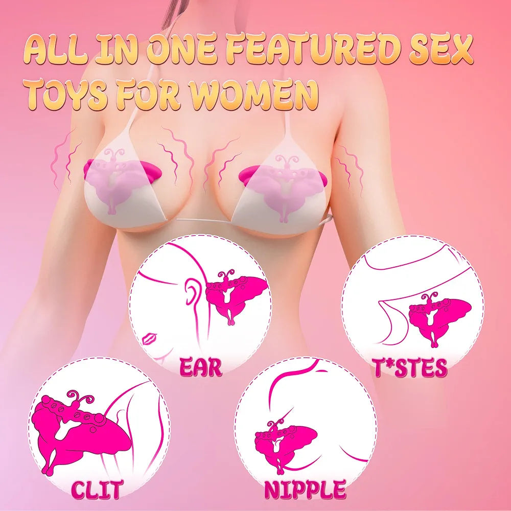 Remote-Controlled Vibrating Nipple Clamps - 10-Mode Adjustable Butterfly Nipple Stimulator for Couples