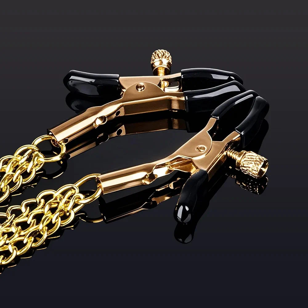 Adjustable Stainless Steel Nipple Clamps with Connecting Chain for Sensual Stimulation
