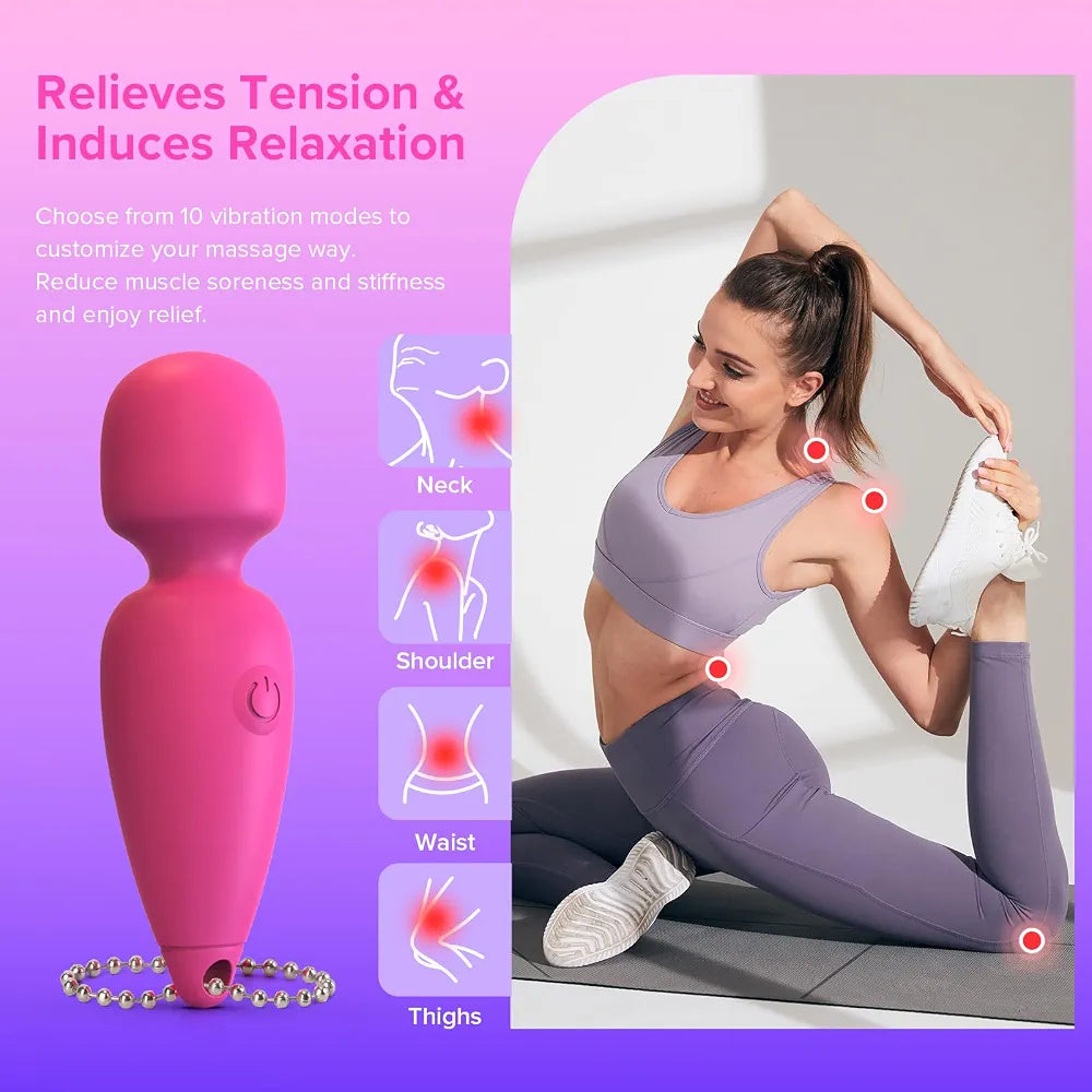 Rechargeable Mini Wand Vibrator - 10 Vibration Patterns, Waterproof & Quiet Clitoral Stimulator
