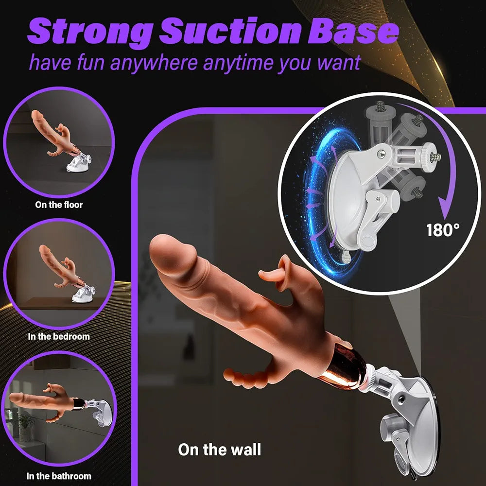 3-in-1 Remote Controlled Thrusting Dildo Vibrator with Suction Cup for G-Spot, Clitoral, and Anal Stimulation