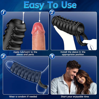 Penis Sleeve for Men- Zopokeng Textured Girth Enhancer Cock Sleeve G Spot Stimulation, Silicone Cock Ring Reusable Penis Extender, Waterproof Penis Pump Sex Toys for Male & Couples